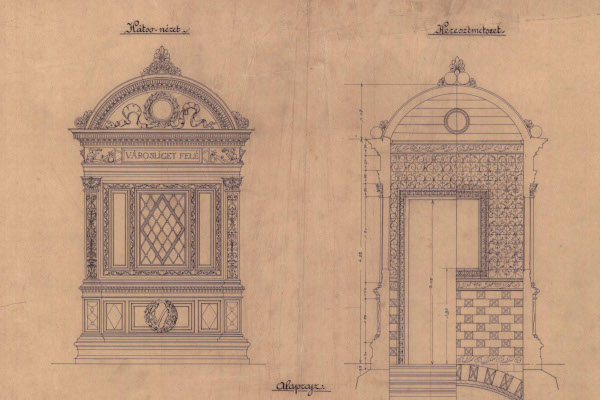 Budapest, M1 metró, elbontott lejárócsarnokok tervei, bélyegkép