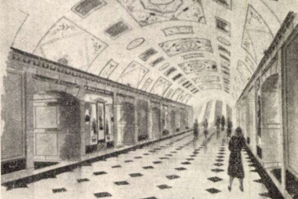 Budapest, M2 metró, Keleti pályaudvar, Magyar Építőművészet, látványterv, bélyegkép