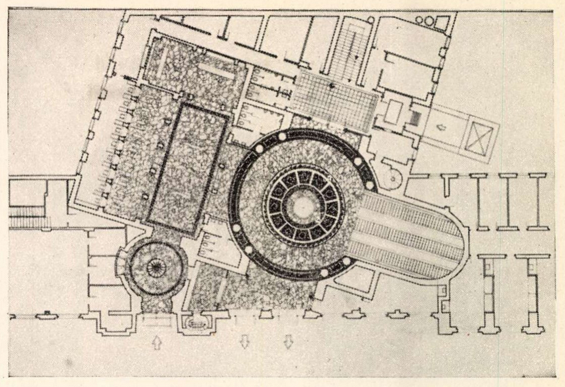 Budapest, M2 metró, Kossuth Lajos tér, Magyar Építőművészet, felszíni csarnok alaprajza