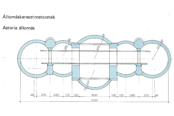 Budapest, M2 metró, Astoria, keresztmetszet, bélyegkép