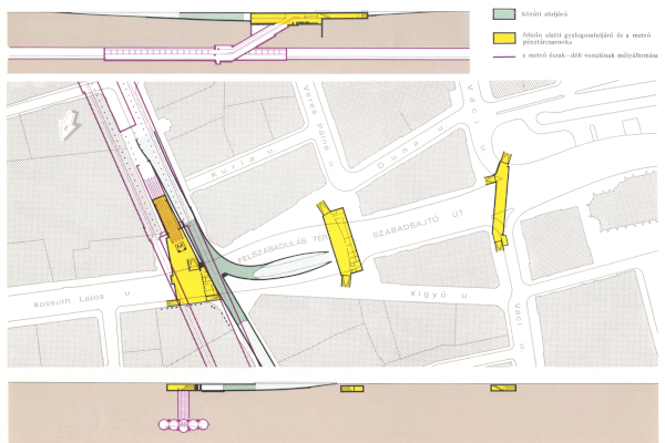 Budapest, M3 metró, Ferenciek tere, helyszínrajz, bélyegkép
