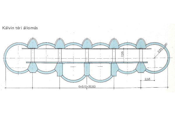 Budapest, M3 metró, Kálvin tér, keresztmetszet, bélyegkép