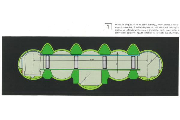 Budapest, M3 metró, Klinikák, keresztmetszet, bélyegkép
