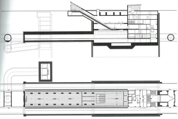 Budapest, M4 metró, Rákóczi tér, hosszmetszet, alaprajz, bélyegkép