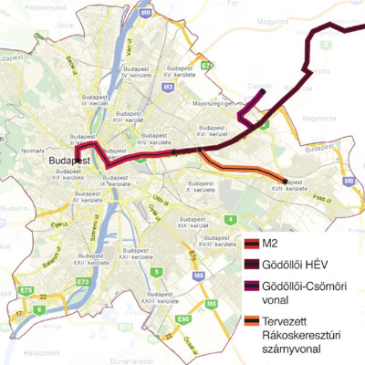 Budapest, M2 metró, H8-, H9 HÉV összekötése, térkép