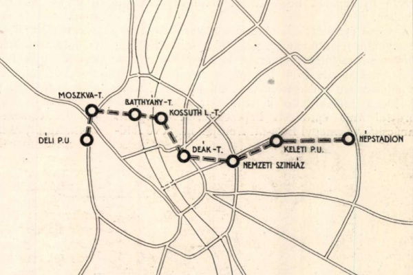 Budapest, M2 metró, szocreál térkép, bélyegkép